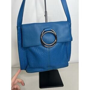 Vince Camuto Leather Crossbody Blue Shoulder Bag Flap Boho